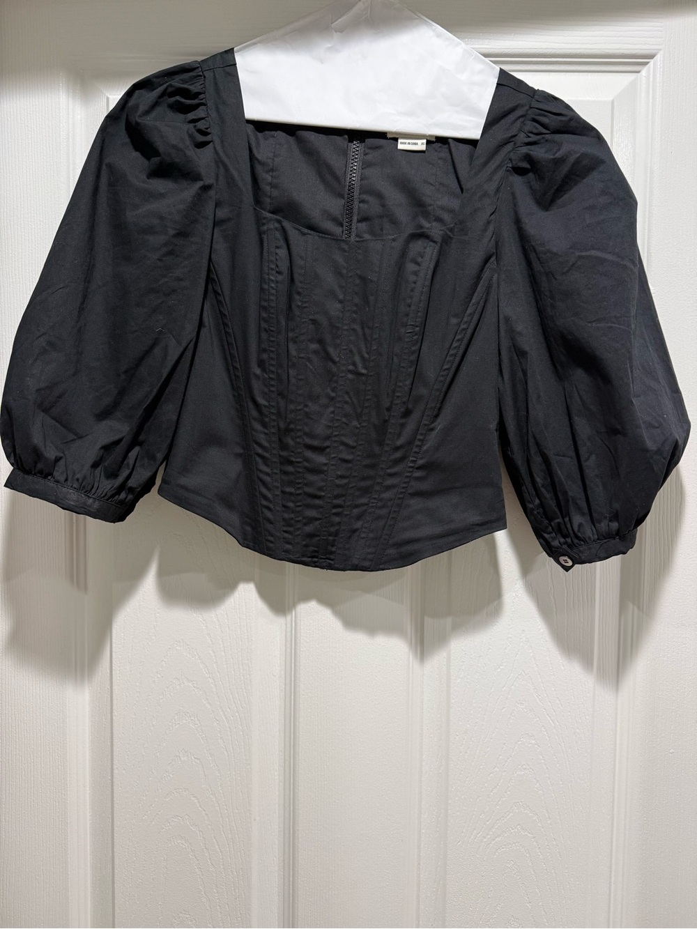 Jason Wu Black Puff-Sleeve Square-Neck Blouse